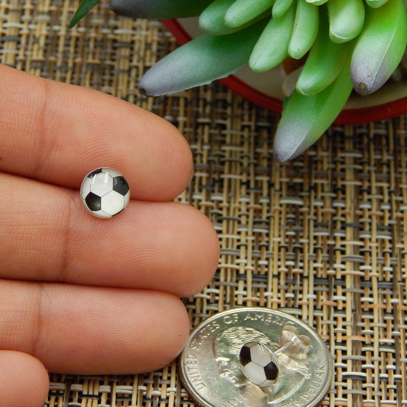 ICYROSE 925 Sterling Silver Round Soccer Ball Stud Earrings (Nickel Free) (Soccer Ball 8mm Acrylic Dome) - Image 4